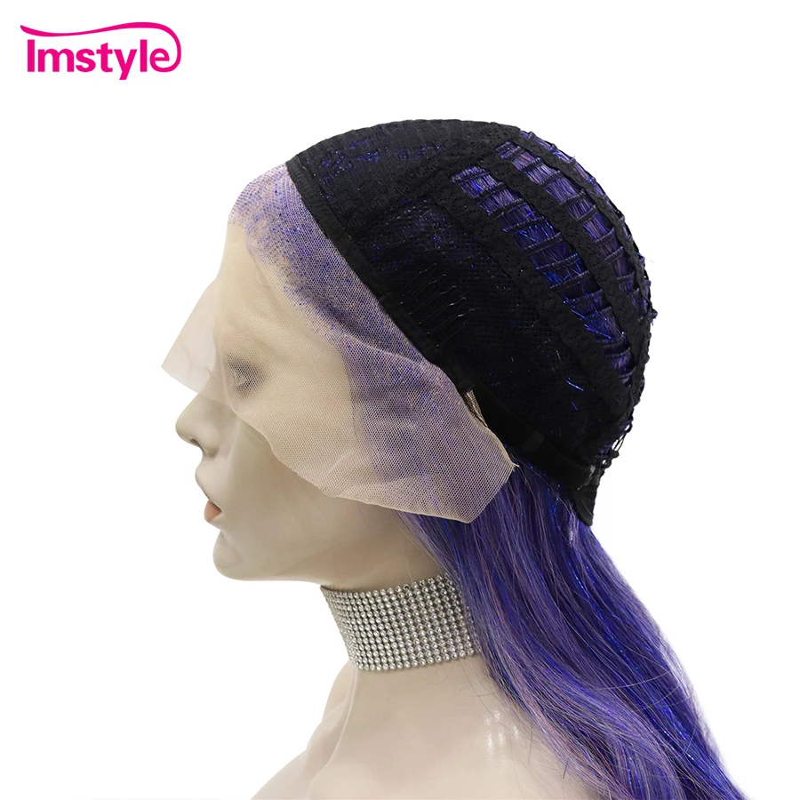 Imstyle Tinsel Wig Synthetic Lace Front Wig Blue Mix Purple Long Natural Wavy Wigs Gorgeous Lace For Party Drag Queen