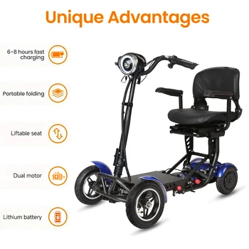 Scooter elettrico per mobilità a 4 ruote Doppio motore da 500 W Batteria al litio 36 V 18 Ah Leggero pieghevole a lungo raggio 50 km