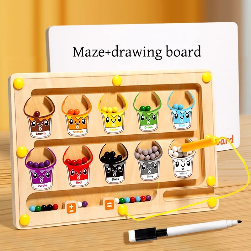 2 in 1 Magnetic Color Sorting Maze & Drawing Board Toddler Montessori Toys Number Matching Learning Counting Preschool Activity 2