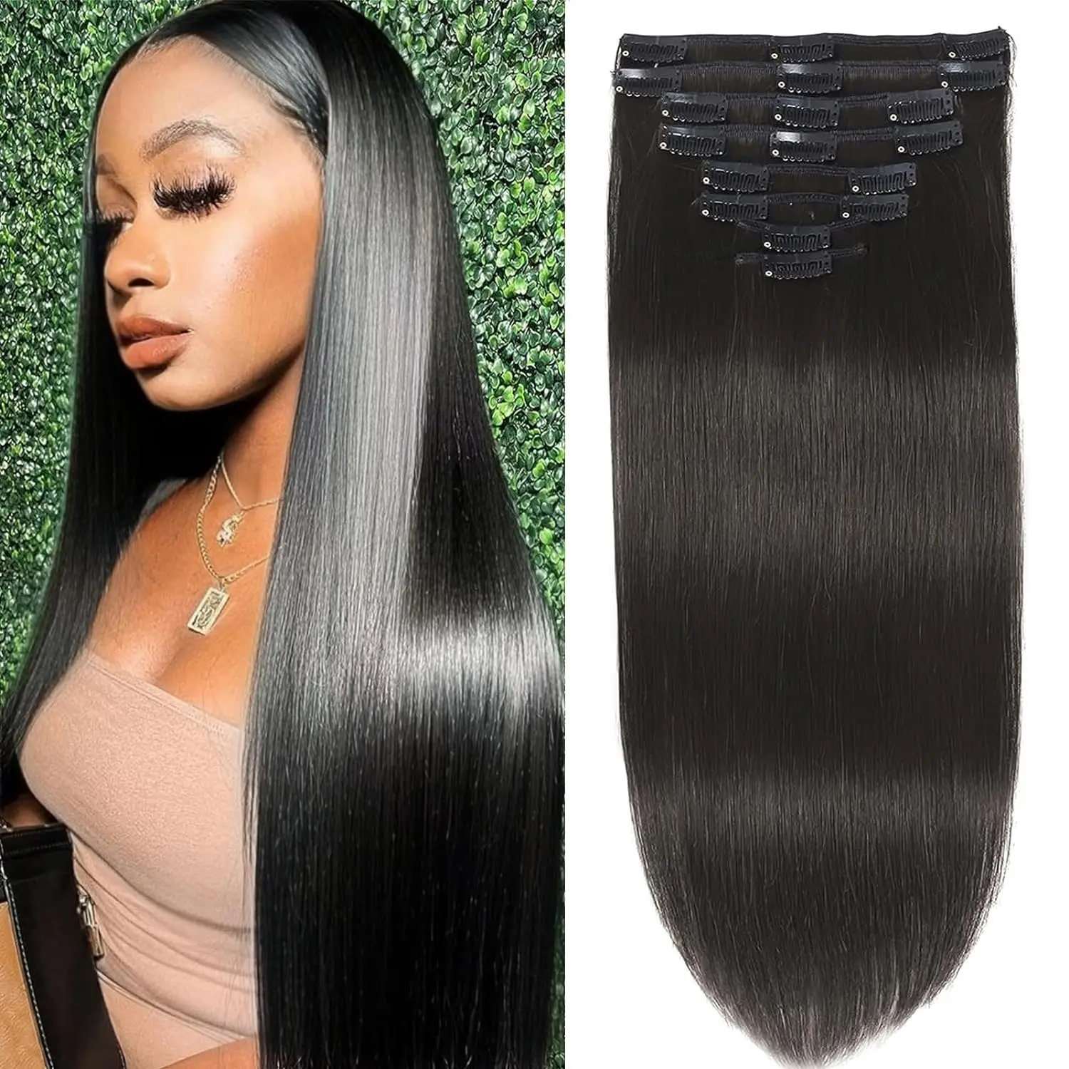 

Clip in Hair Extensions Real Human Hair 120g Straight 100% Brazilian Remy Human Hair Clip in Hair Extensions for Black Women
