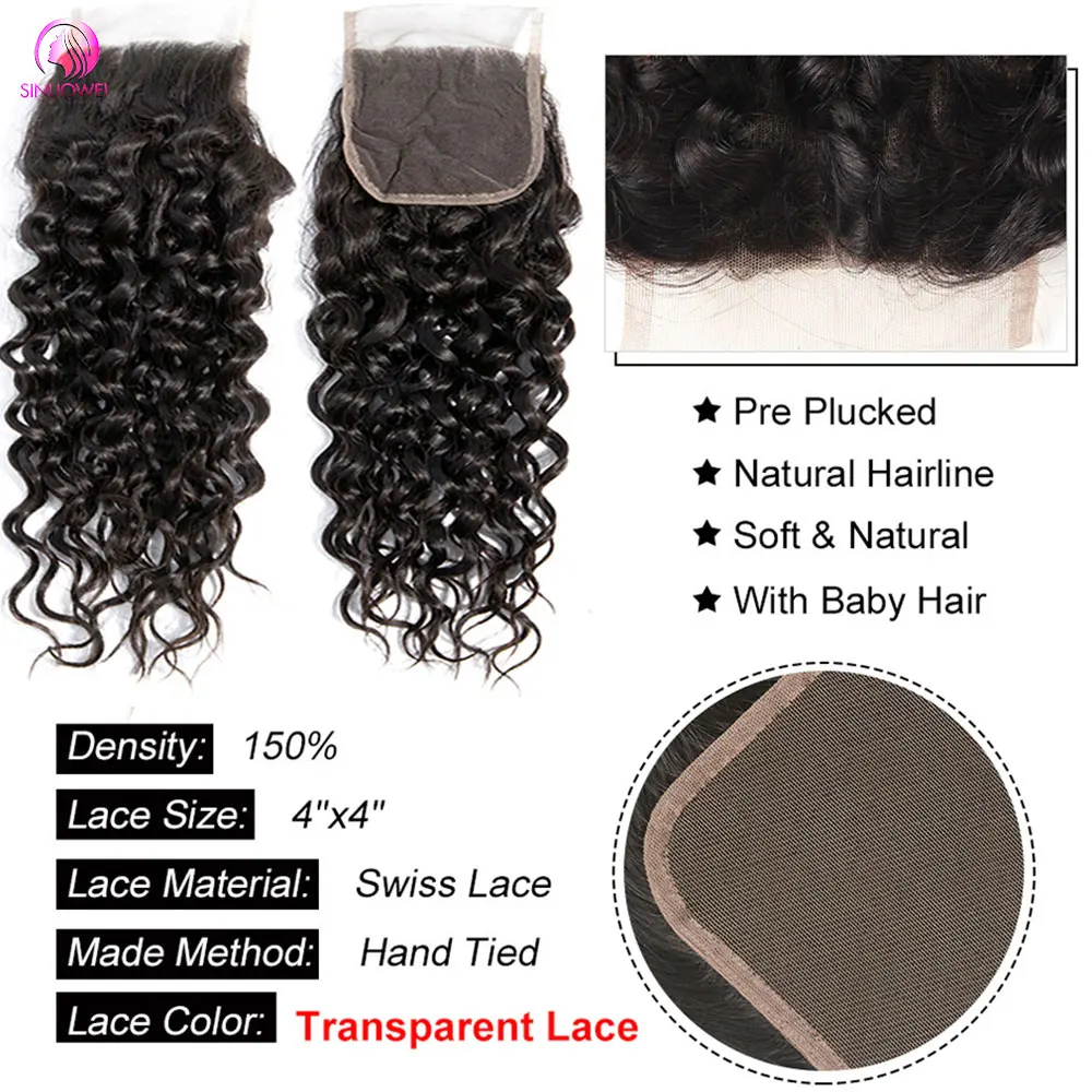 Water Wave Curly Bundles With HD Closure Brazilian Human Hair Lace Remy Human Hair Lace Closure For Black Women Deep Curly Hair