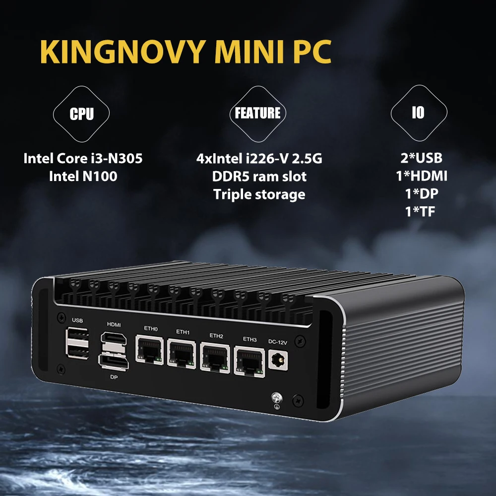 Kingnovypc Upgrade Firewall Micro Appliance 4 * I226 2.5Gbe Lan Fanless Mini Pc 12Th Gen Alder Lake I3 N305 N100 Openwrt Barebone
