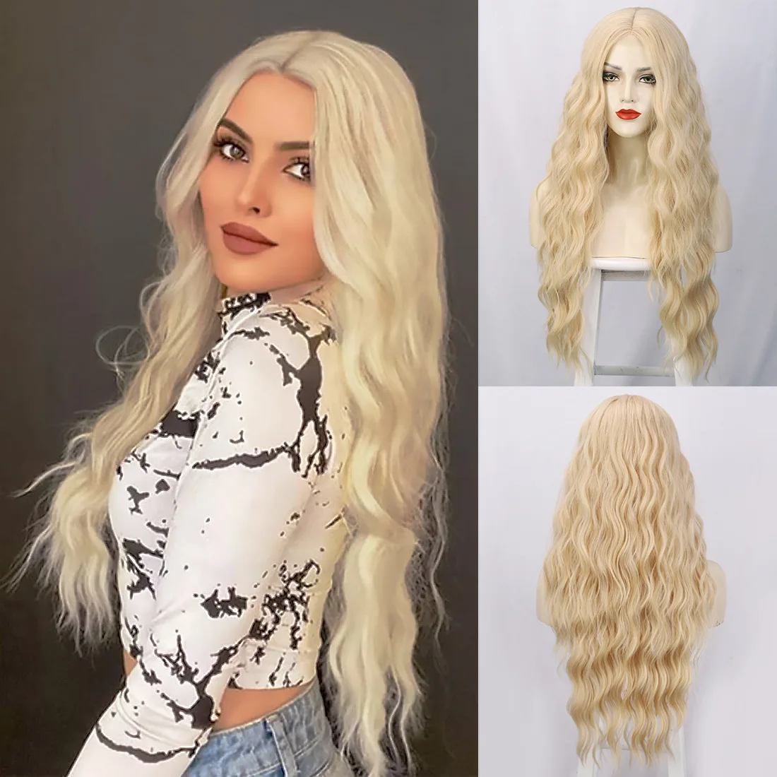 613 Honey Blond Color Wig Long Body Wave Synthetic Wig Deep Loose wavy For Women's Halloween costumes Halloween Cosplay Hair осветлитель для волос extra blond stylist color pro гиалуроновый 98мл