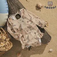 EWODOS 1-4 Years Toddler Baby Kids Girls Summer Sweet Swimsuits Floral Print Long Sleeve Ruffles Swimwear Beachwear Bathing Suit 3