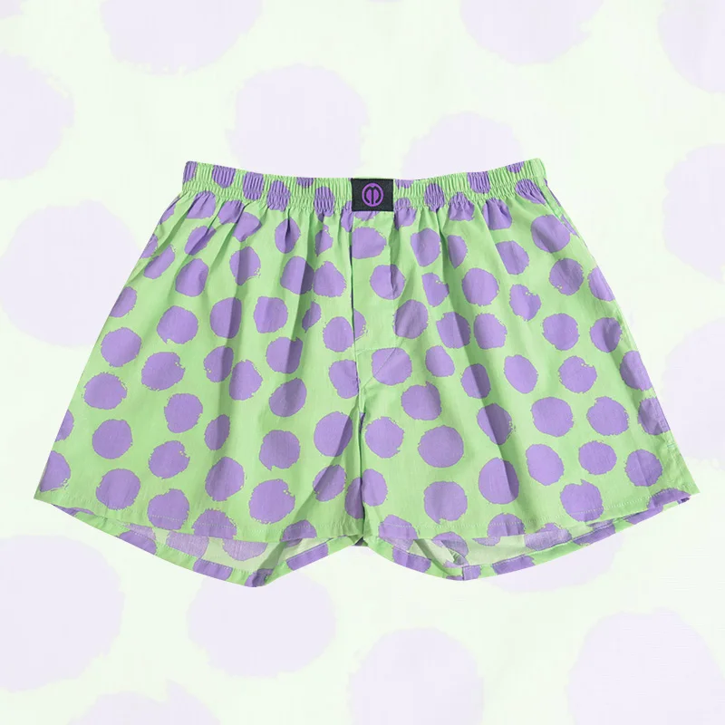 Pure Cotton Boxer Shorts Panties For Men And Women Purple Polka Dots Pattern Comfortable Breathable Shorts For Home Leisure
