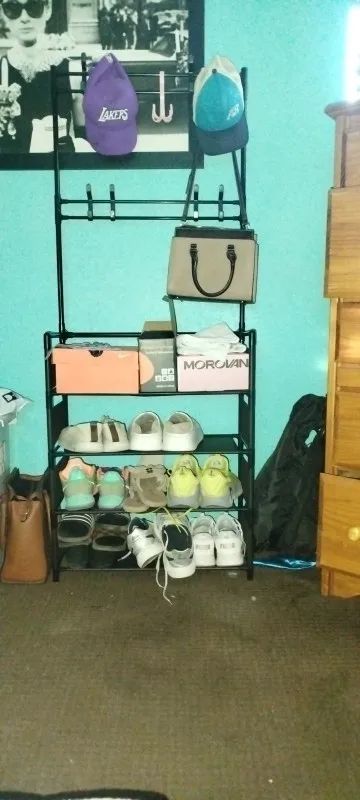 Clothes Hanger Multi-Layer Shoe Rack Doorway DIY Hat And Shoes Shelf Simple Floor-Standing Living Room Organizer Storage Racks photo review