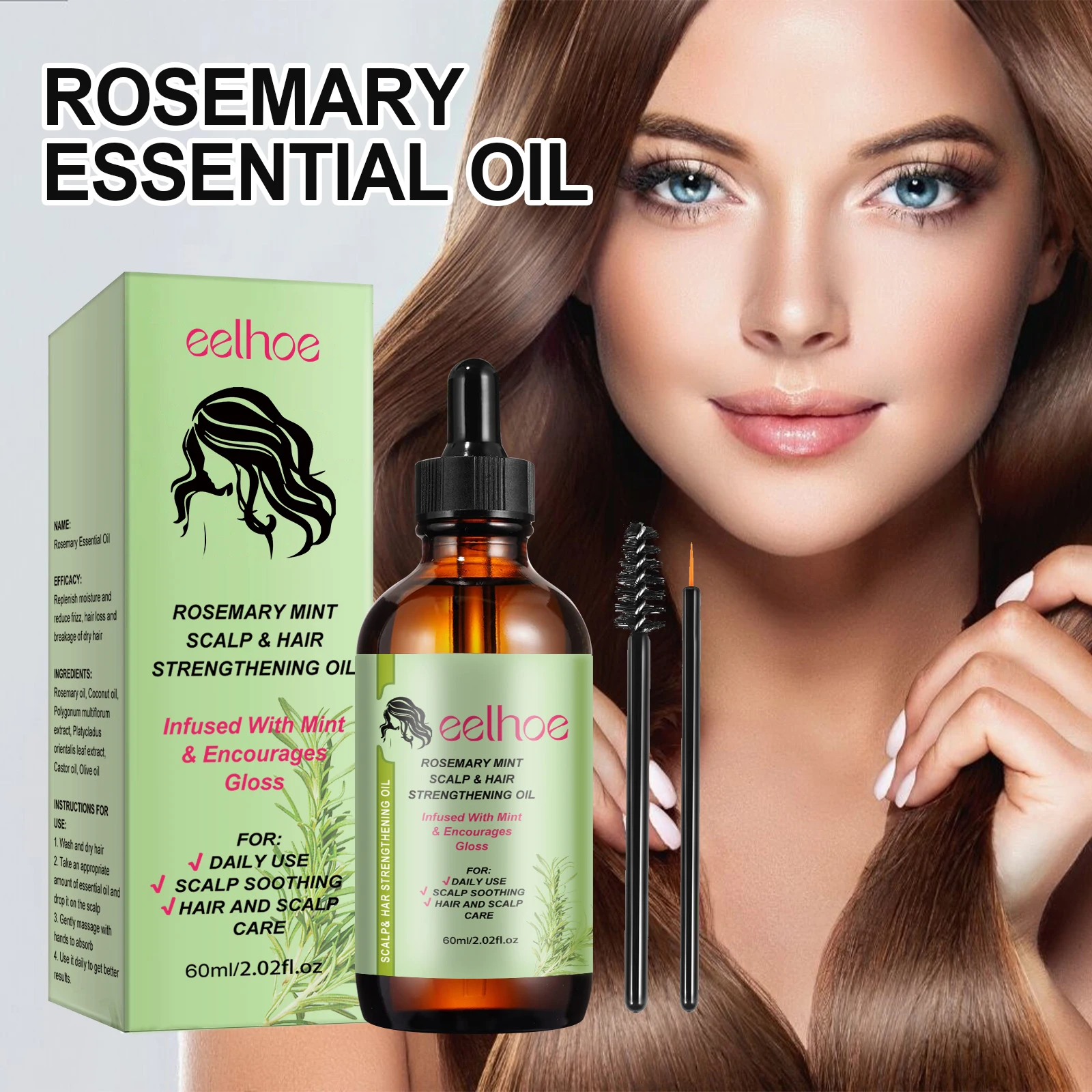 Rosemary Hair Care Products Promote Hair Growth Nourishing Saver Relieve Scalp Tension Mint Scalp Best Hair Oil With Brush - Image 6