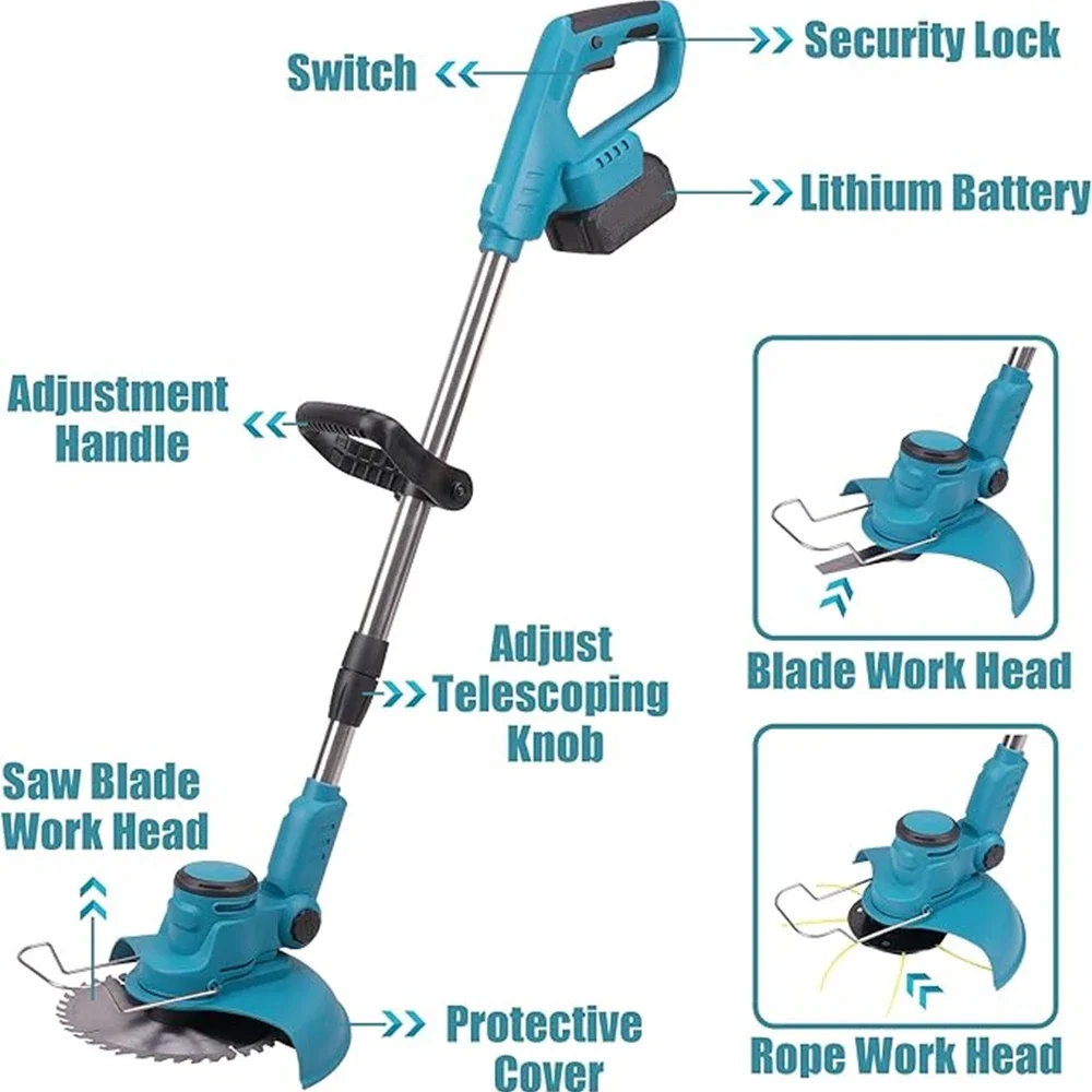 21V Cordless Weed Wacker Electric Lawn Mower Brushless Grass Trimmer with Wheel Length Angle Adjustable Telescopic Pruning Tool 2