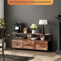 Подставка под телевизор Rosahqnda, винтажный шкаф для телевизора со светодиодами и 3 тканевыми ящиками, комод для гостиной, столовой, спальни, железный каркас — изображение 4