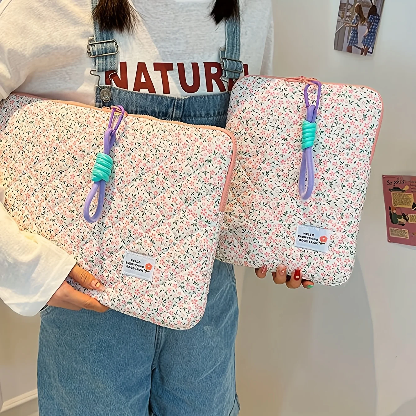 Floral Laptop Sleeve with Multi-Pocket Storage, Polyester Zippered Case – Lightweight Carry Bag