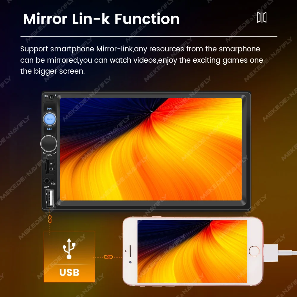 7 inch 1 Din Car Radio Stereo MP3 MP5 Multimedia Player Support SWC/AUX/BT/SD/USB/Mirrorlink/FM/RCA/HD Video/U disk
