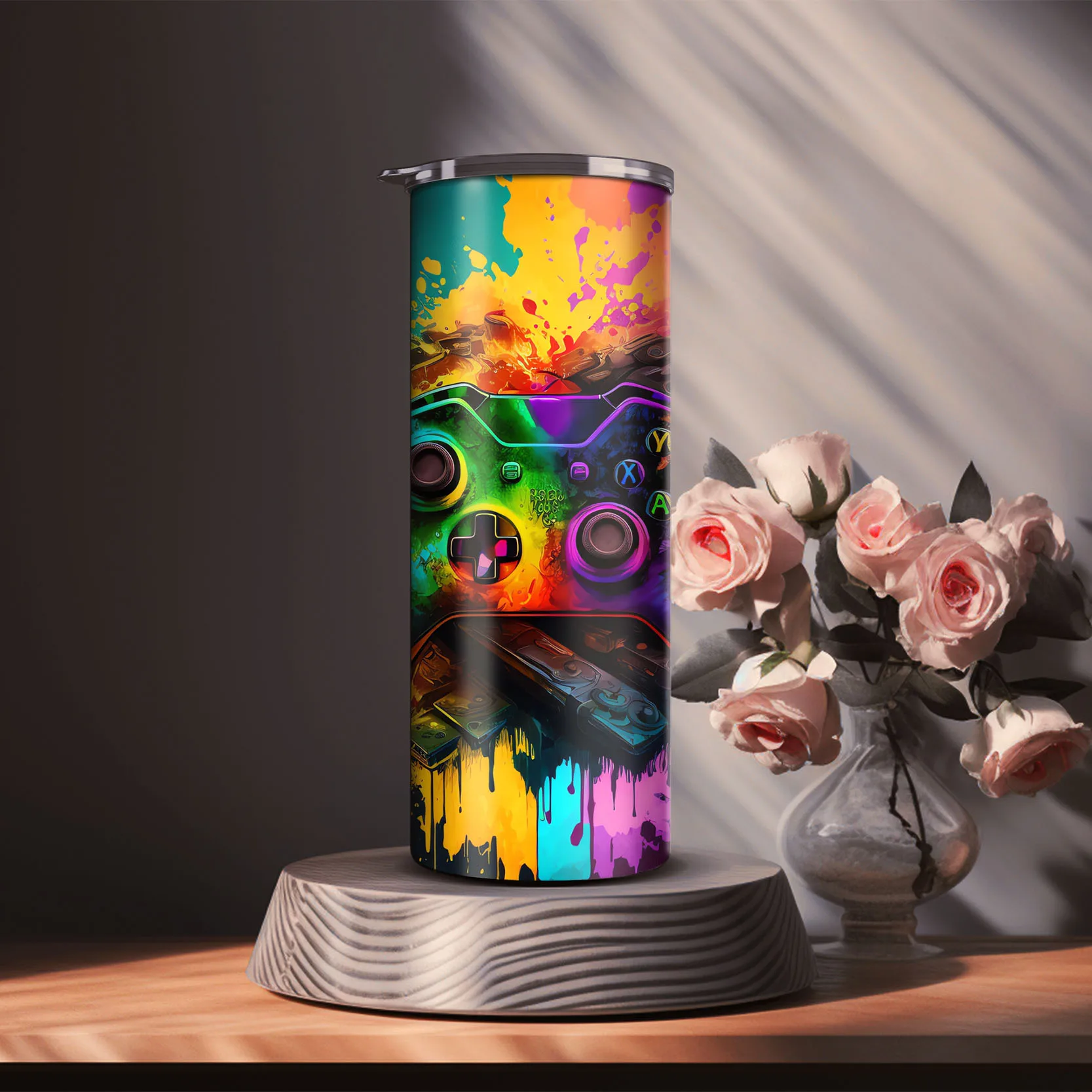 20oz Neon Inspirational Gamer Stainless Steel Cup Skinny Cup Design Stainless Steel Cup