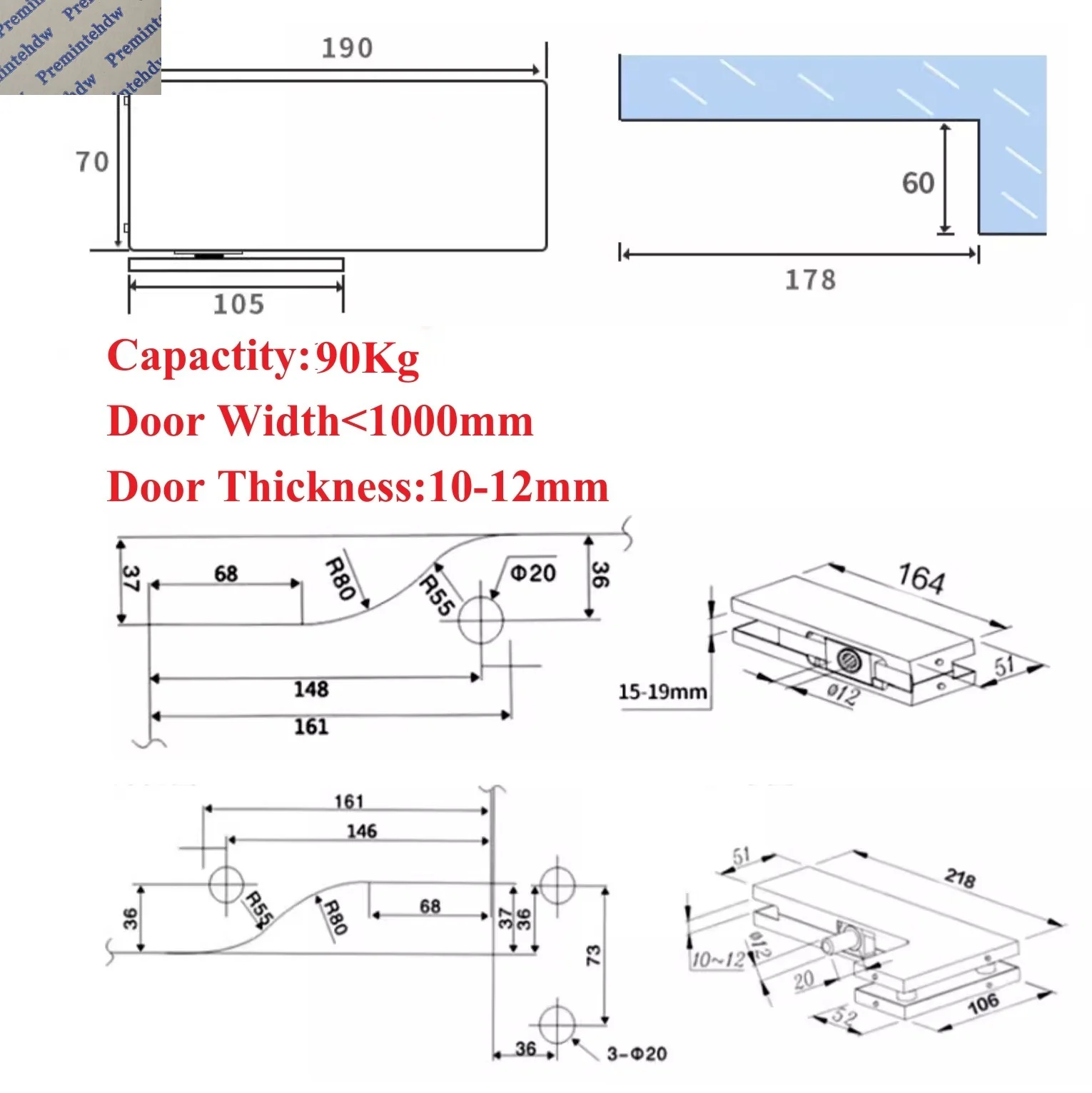 1Set Digging Free Floor Spring Pivot Door Closer Upper Patch Fitting Kit For Single Glass Door Rose Gold Matte Black