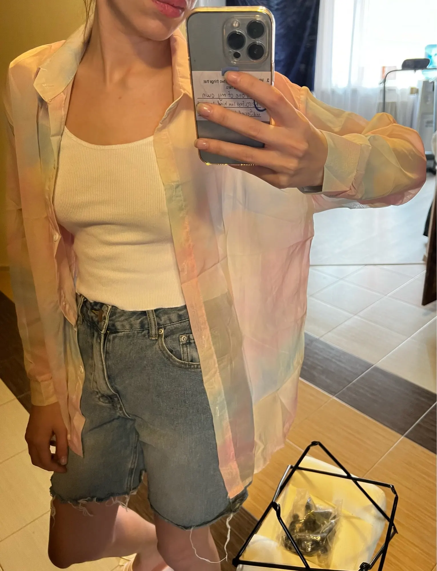 Soft Girl Rainbow See Through Long Sleeve Blouse