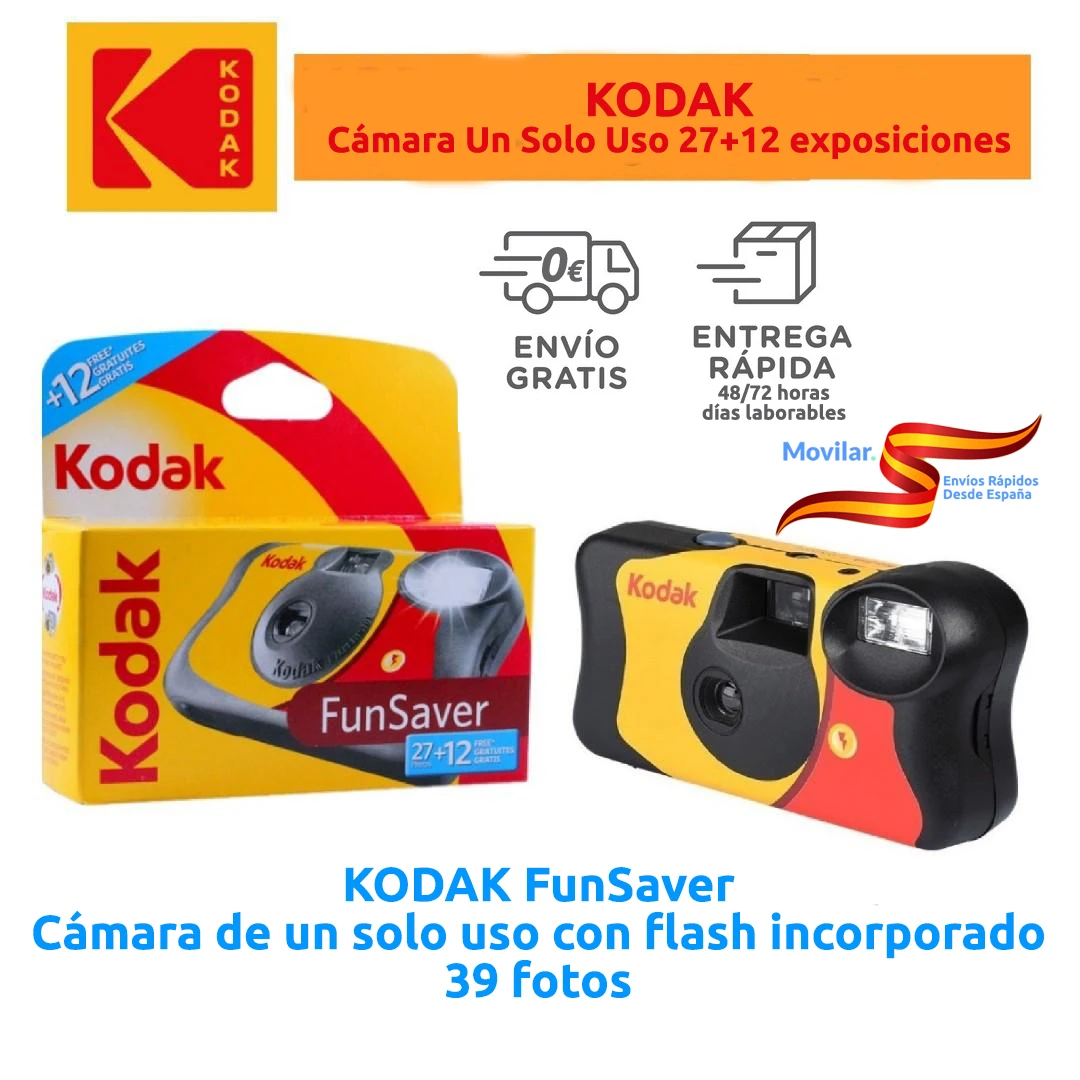 Cámara desechable un solo uso KODAK Fun 39 (27+12)Fotos Flash