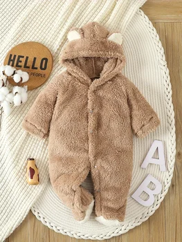 Pagliaccetti per neonati Primavera Autunno Caldo pile Neonati maschi Costume Neonate Abbigliamento Animale Pigiama per bambini Tute con cappuccio 0-1Y