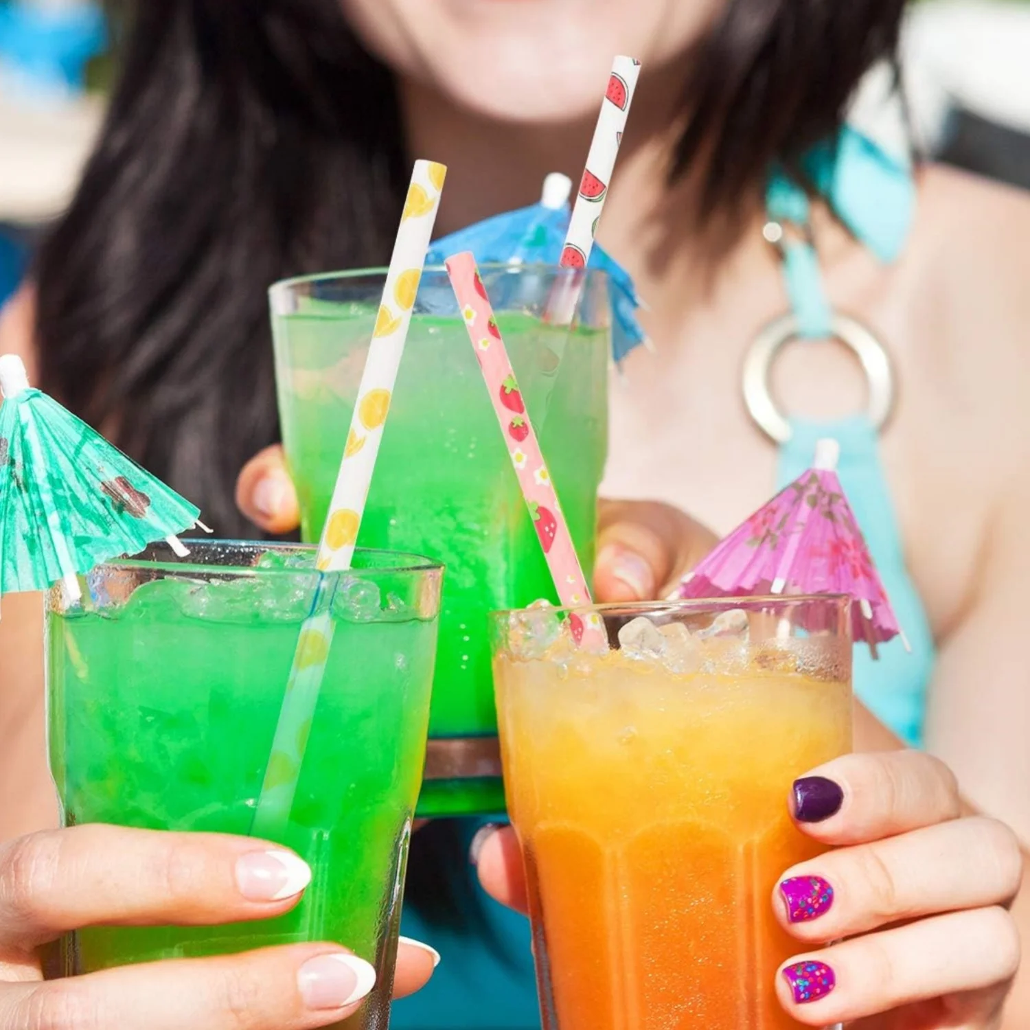 100pcs Paper Straws Fruit Pattern Drinking Straws Strawberry Pineapple Orange Paper 7.75 Inches Hawaiian Party Drinking disposable paper straws