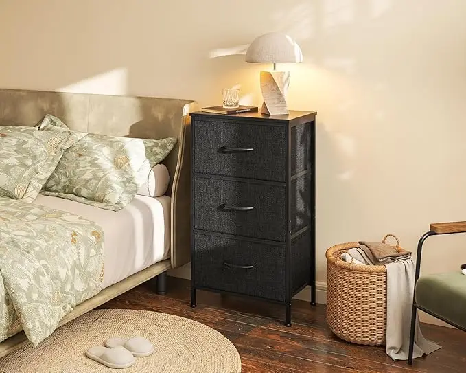 3 - Drawer Small Fabric Dresser for Bedroom Nightstand. Closet Organizers and Storage. Black 6