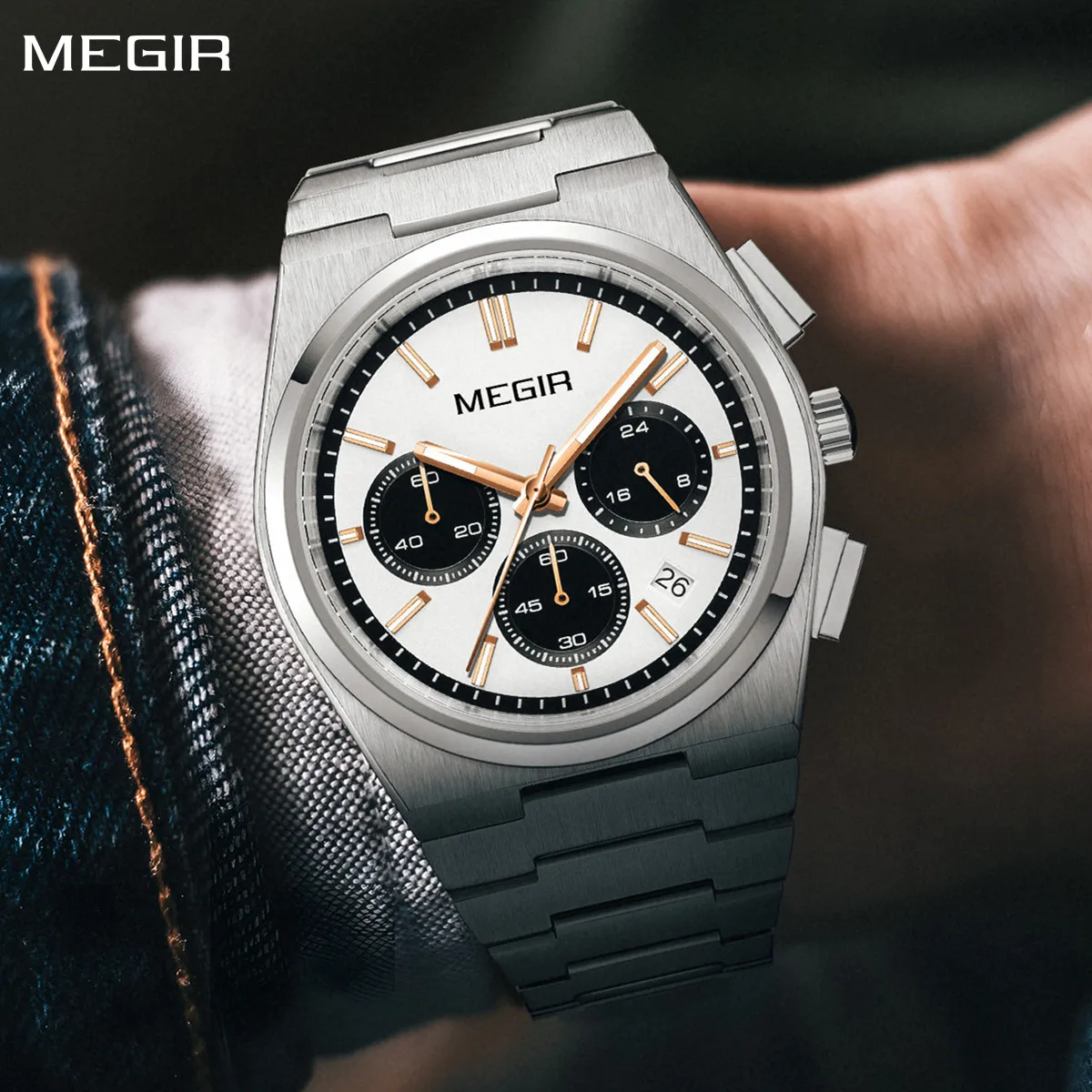 

MEGIR Watches for Men Luxury Fashion Luminous Quartz Stainless Steel Sapphire Male Clock Business Wristwatch Relogio Masculino