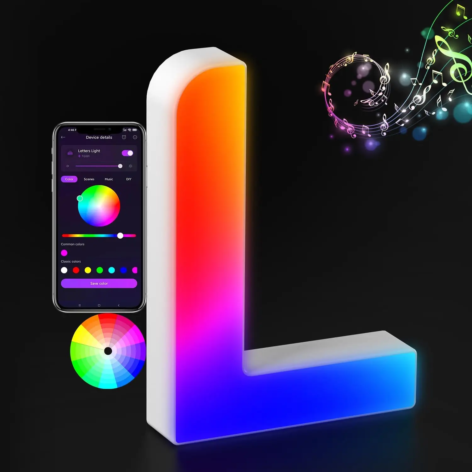 RGB 문자 조명 장식 표지판 알파벳 라이트 업 사인 문자, MeRGBW 앱 DIY 사무실 홈 룸 벽 장식, 야간 조명 문자 L