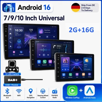 Radio Universal para Auto Android 16 de 7/9/10 Pulgadas, Autoradio 2 Din, Radio para Auto con GPS, BT, Sistema Multimedia Central Inteligente para Auto 1