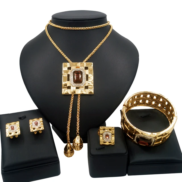 Affordable luxury Fashion Dubai jewelry set with champagne gold rhinestones