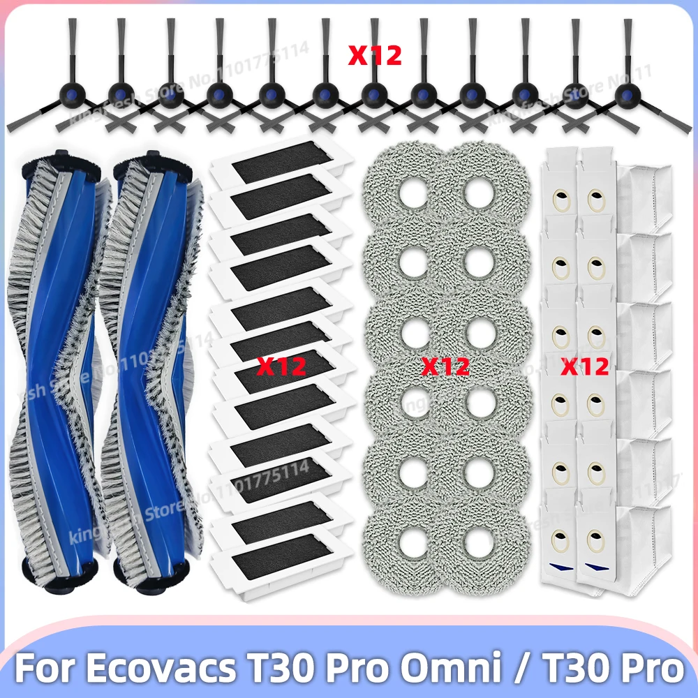Compatível com Peças de Reposição e Acessórios para Aspirador Ecovacs Debot T30 Pro Omni Yeedi M12 Pro+ Rolo Escova Lateral Filtro Esfregão Bolsa de pó Suporte de Esfregão
