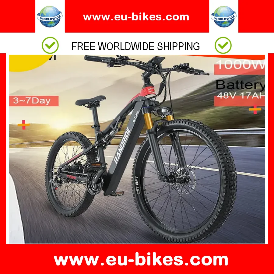 

1000W Electric Mountain Bike Full Suspension EMTB Mountain Ebike E-bike Off-Road Bike with Rear Seat