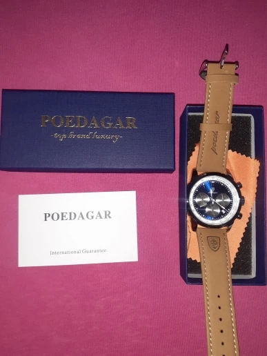 POEDAGAR Luxury Man Watch Waterproof Chronograph Luminous Quartz Leather Sports Watch photo review