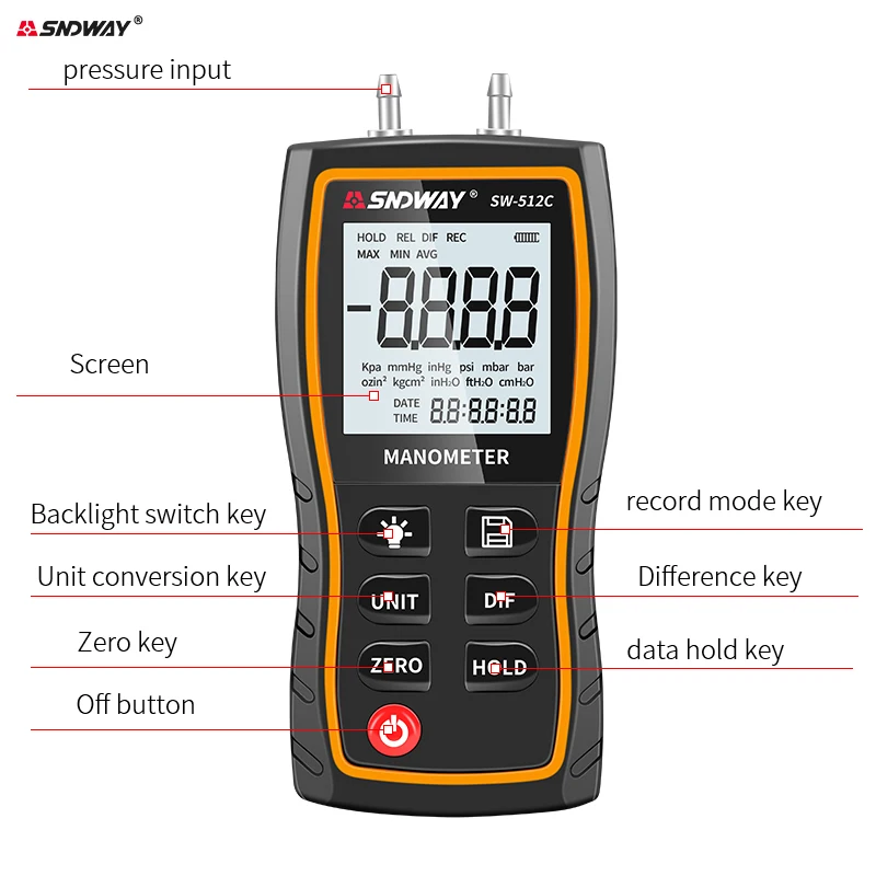 SNDWAY SW-512 Digital Manometer Air Pressure Gauge Professional Pressure Differe