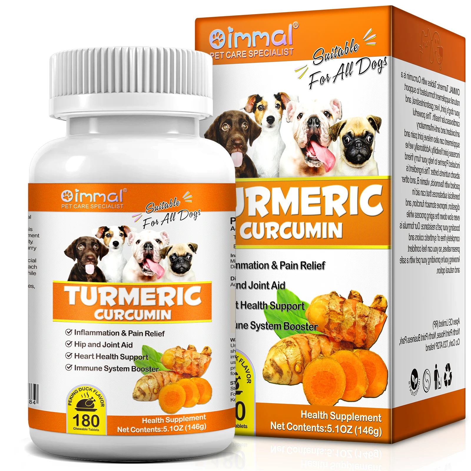 

Turmeric Curcumin 180 Chewable Tablets Supplements Aid Joints and HIPS Heart Health Support Inflammation & Pain Relief for Dogs