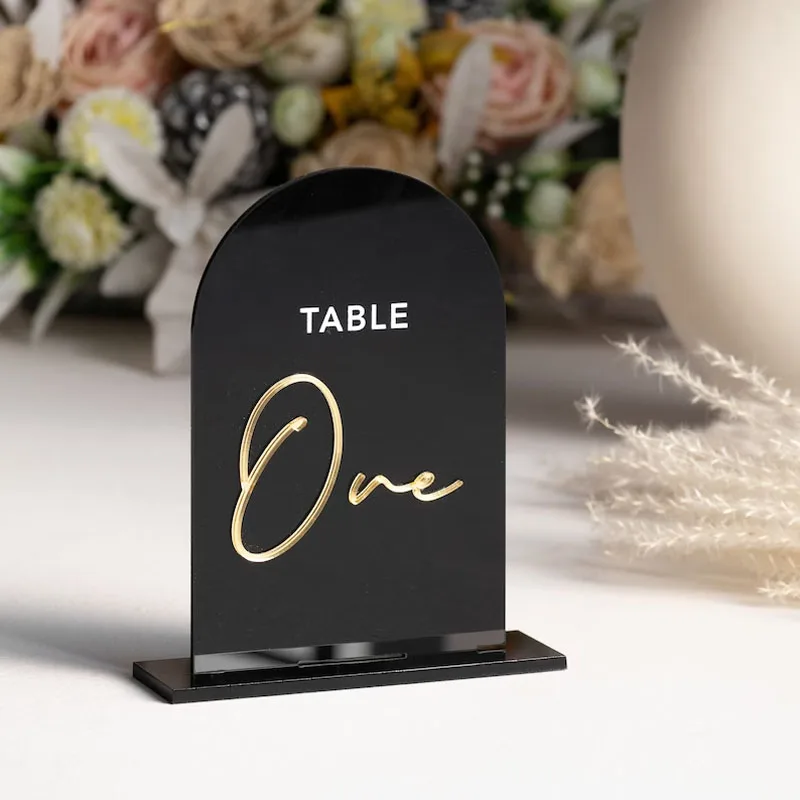 Wedding Table Numbers Black Frosted Acrylic Sign with Gold Numbers