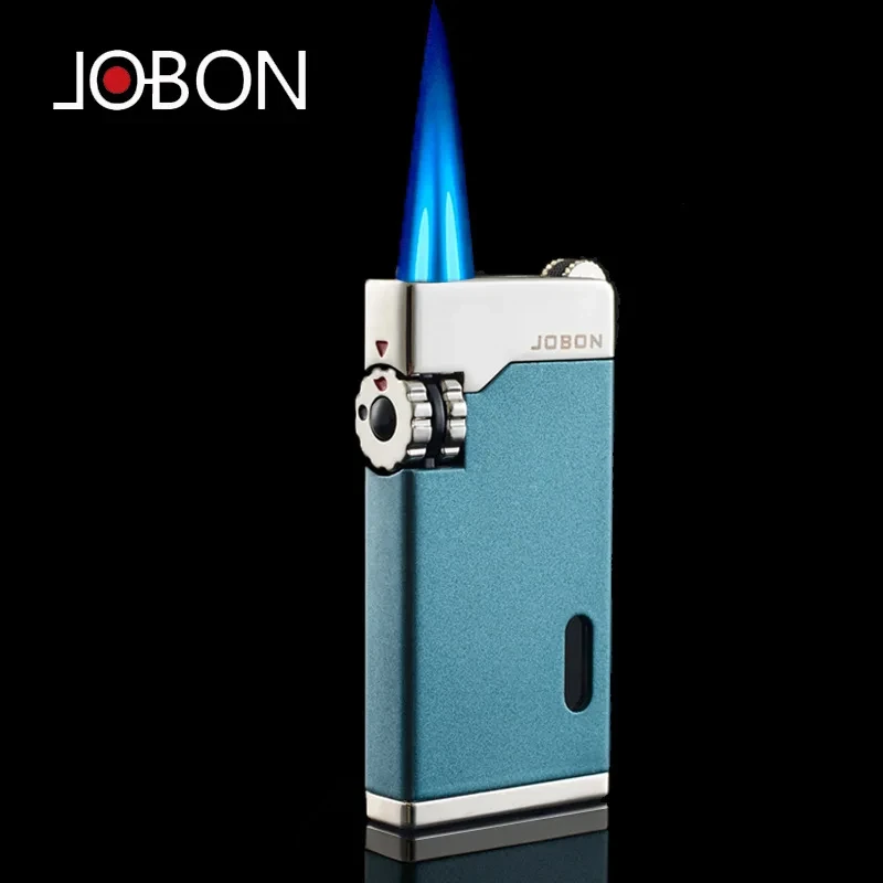 

JOBON New Metal Butane Gas Lighter Strong Windproof Double Fire Blue Flame Personalized Visible Air Box Smoking Cigar Men's Gift