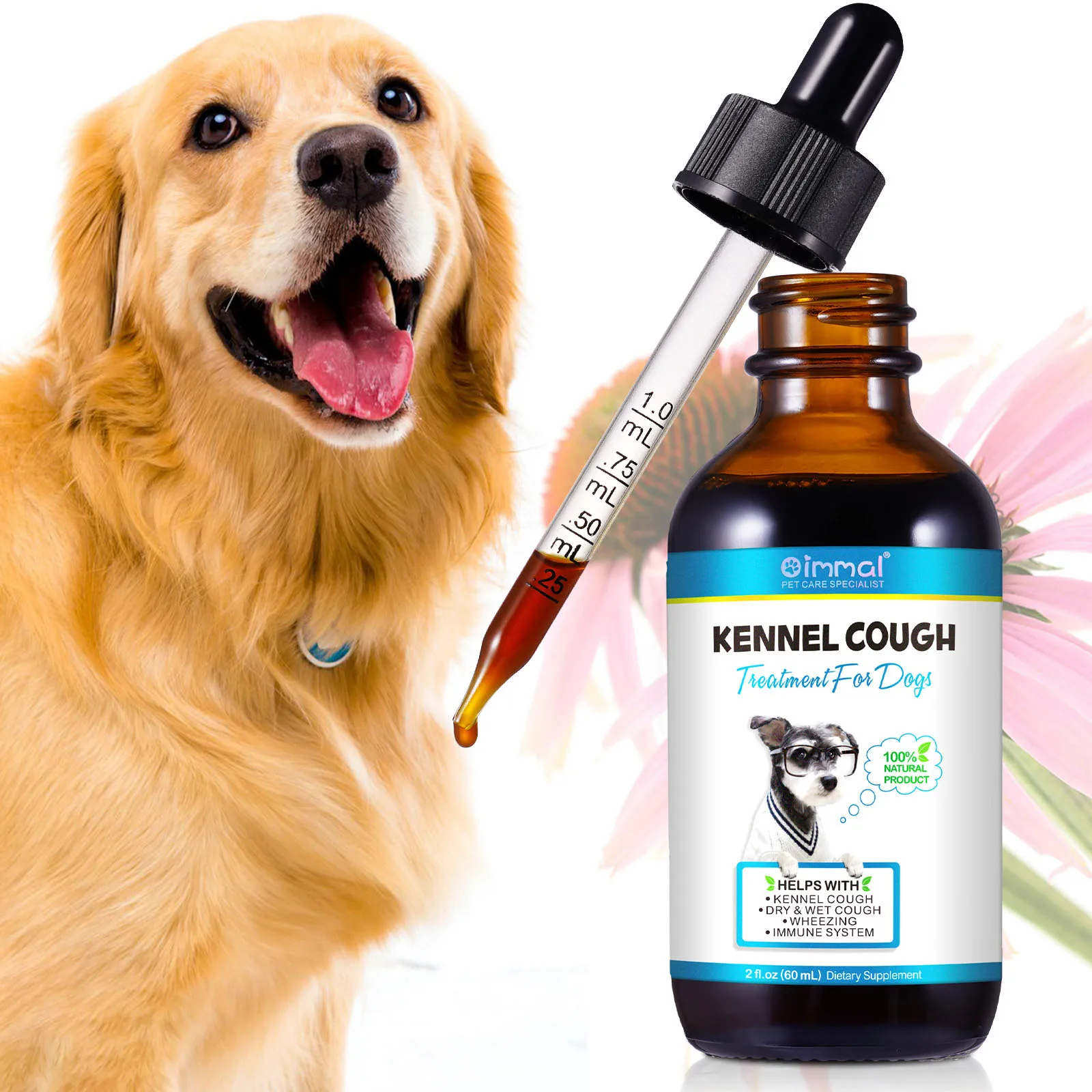 Kennel Cough Relief Drops Treatment for All Dogs Help with Cold Cough Dry and Wet Wheezing Immune System Pure Natural
