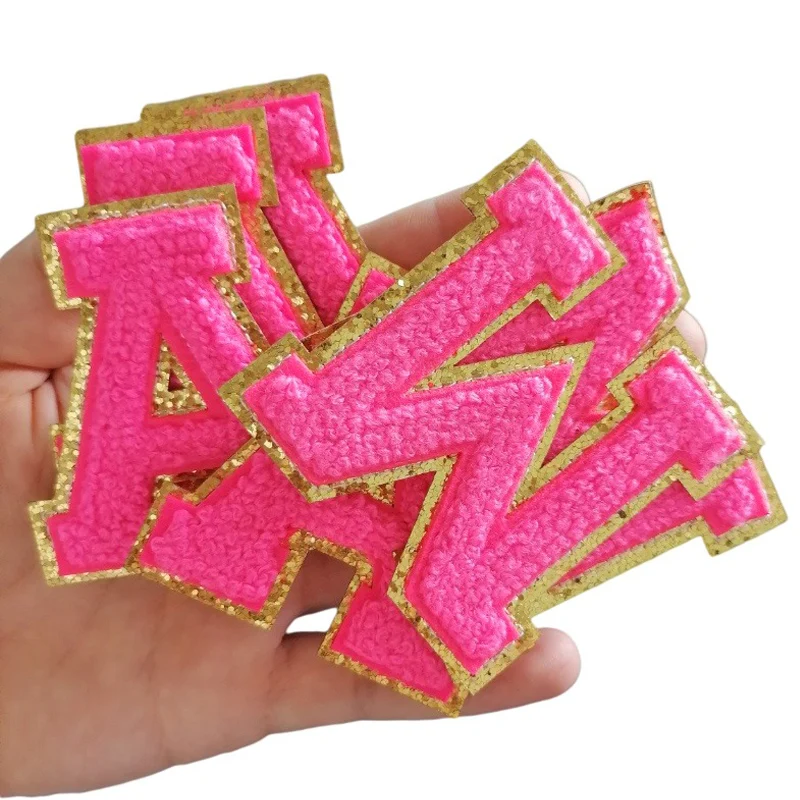 1 piece Letter Sequin Chenille Embroidery Patches Alphabet Iron On Patches Bags jeans Clothes Felt Letter Hight 6.5cm