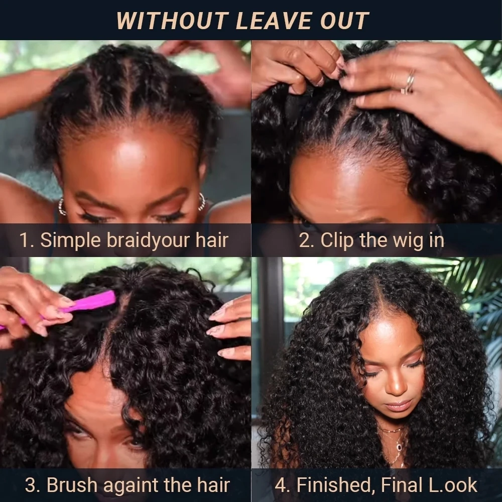 250% Kinky Curly V Part Wig Human Hair No Leave Out Upgrade Deep Wave Curly V Shape Wig No Glue Clip In Half Wig For Women 3