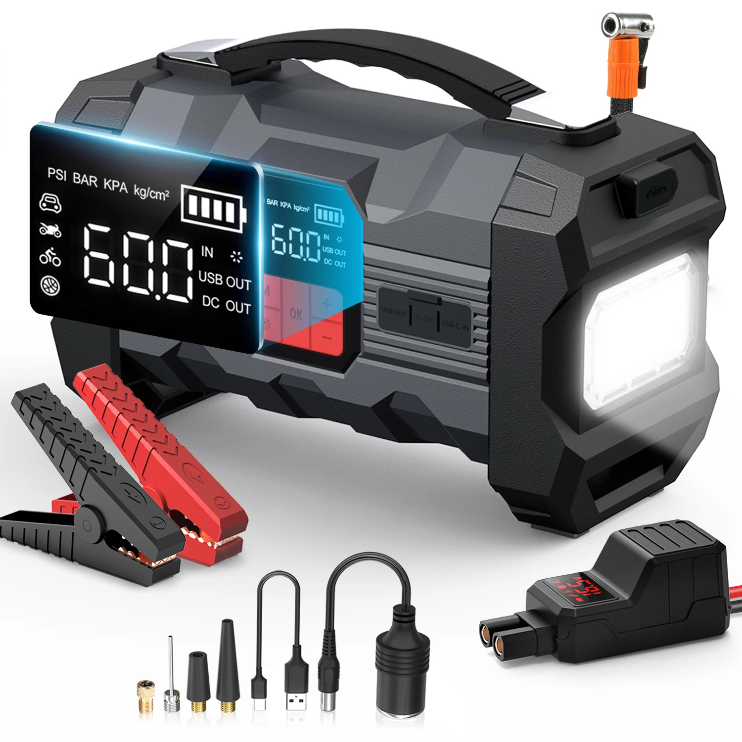 26800mAh Jump Starter with Air Compressor 4000A Booster Tyre Inflator Portable Car Battery Power Bank Charger Air Pump