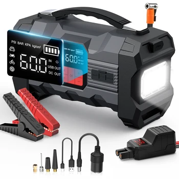 Avviatore di emergenza da 26800 mAh con compressore d'aria 4000A Tipo booster Gonfiatore Batteria per auto portatile Accumulatori e caricabatterie di riserva Ricarica della tazza d'aria