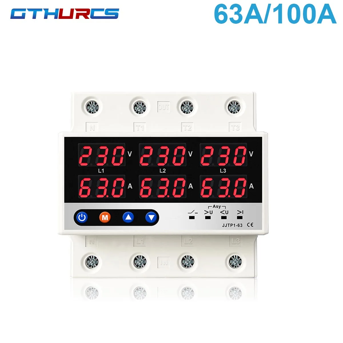 63A-100A-3-Phase-Din-rail-Voltmeter-Ammeter-adjustable-Over-and-Under ...