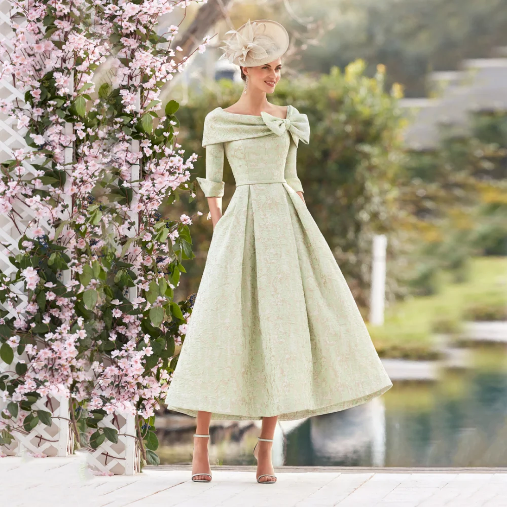 

Элегантное платье для матери невесты длиной до середины икры с бантом и рукавом три четверти вечернее платье для женщин