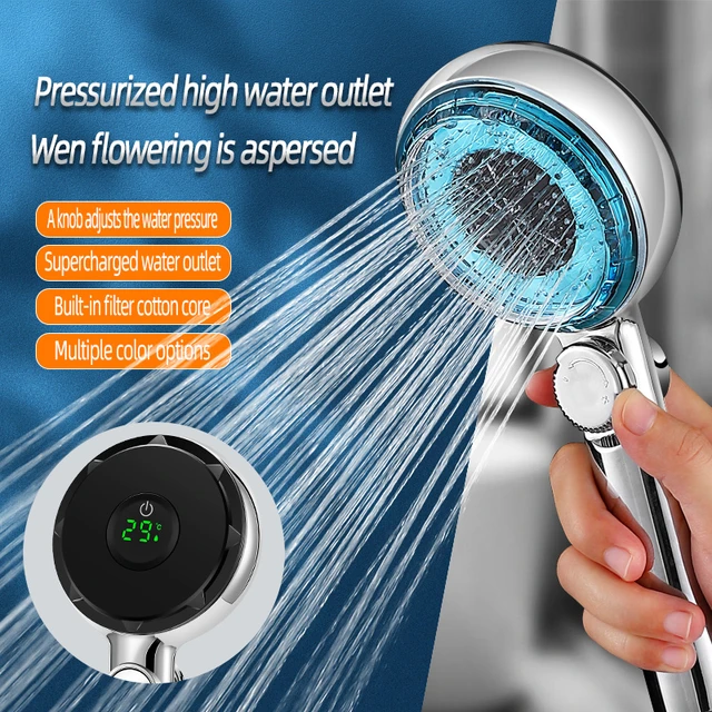 Cabezal de ducha LED con pantalla Digital de temperatura, alcachofa de mano  de alta presión con botón ajustable, novedad - AliExpress