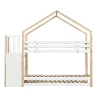 Lit superposé en forme de maison Comanlai avec escalier rangement et tiroir-lit, bois blanc/naturel, barrières de sécurité, lit triple 6