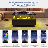 Anajqaqia 70*70*41 cm Table basse LED moderne, noir haute brillance, avec 2 tiroirs et zone d'affichage transparente pour le salon 4