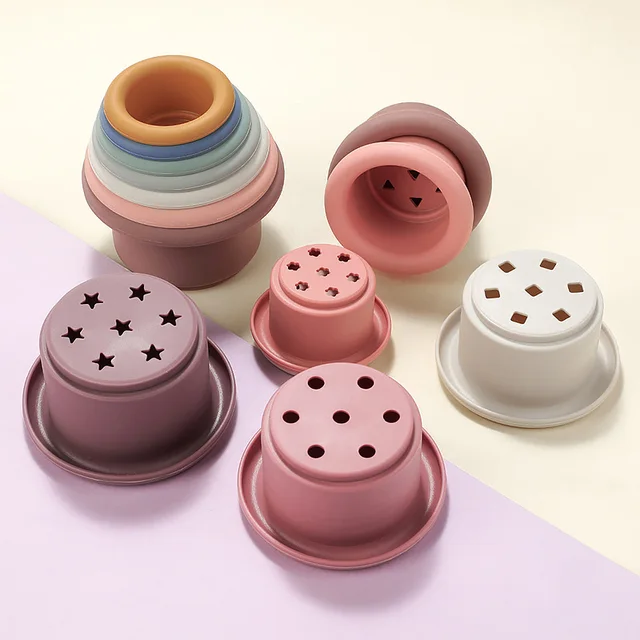 1Set Soft Building Blocks Silicone Stacking Blocks Baby Toys Apple Pineapple Avocado Pear Silicone Building Toys Montessori Toys 5