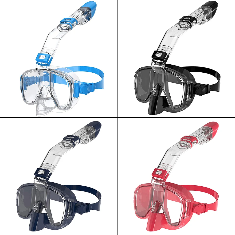 Diving Masks Foldable Anti-Fog Snorkel Mask Set with Full Dry Top System for Free Swim Professional Snorkeling Gear Adults Kids