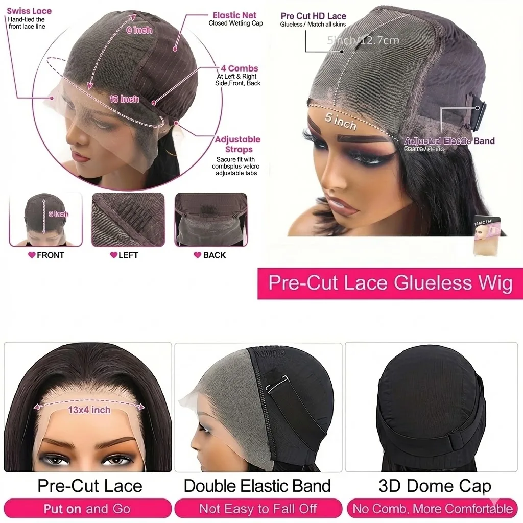 250 Density Straight 13x4 Pre Plucked Pre Cut Bye Bye Knots Transparent Lace Front Invisible Lace Natural Hairline Human Hair 3