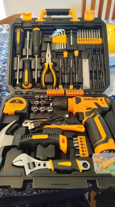 DEKO 126Pcs Power Tool Combo Kits with 8V Cordless Drill,10MM 3/8'' Keyless Chuck,Professional Home Household DIY Hand Tool Kits photo review