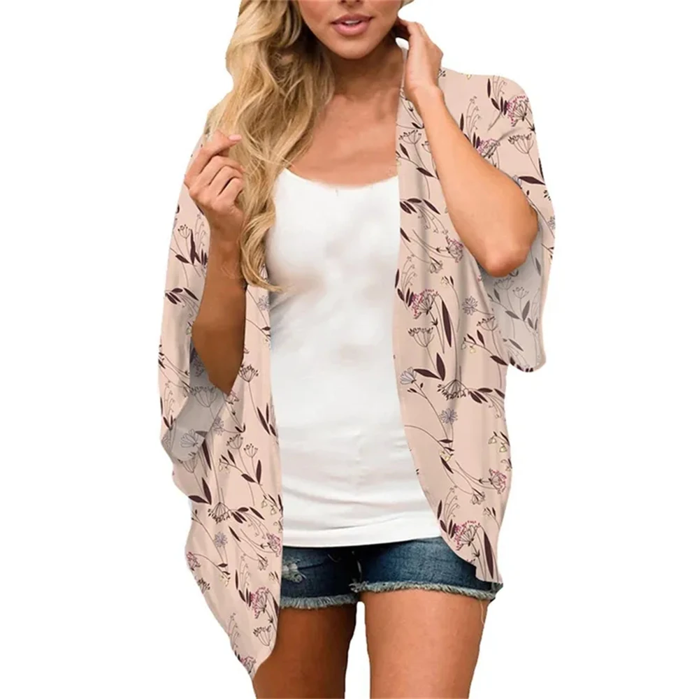Women'S Floral Print Short Sleeve Cardigan Kimono Style Open Front Chiffon  Cardigan Loose Cover Up Casual Blouse Tops Blouses - AliExpress
