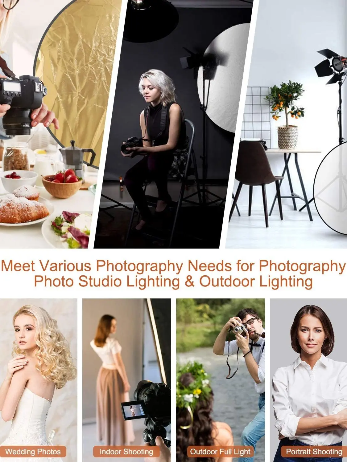 24" 60cm 5in1 Reflector Photography Collapsible Portable Light Diffuser Round Reflector Multi Color Silvery Black