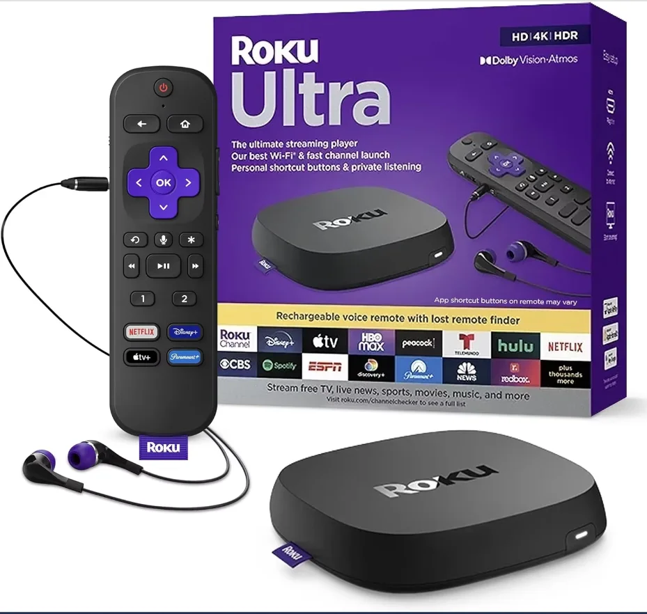 Selling new fabric Roku Ultra The Ultimate Streaming Device 4K/HDR/Dolby Vision/Atmos, Rechargeable Roku Voice Remote Pro, Eth